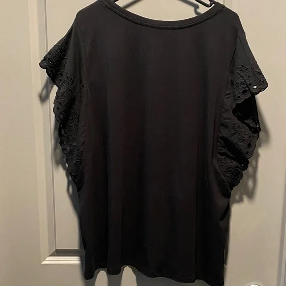 Black Lace Sleeve Top Womens 2X Dressy Casual Knit Blouse Elegant - Picture 8 of 9